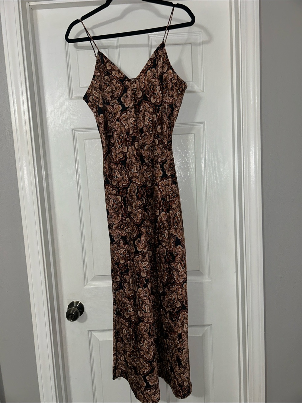 Women’s Nili Lotan Paisley Slip Midi Dress - Black & Brown Size Medium